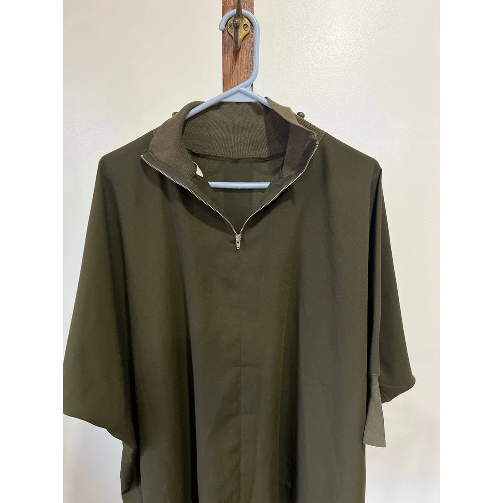 Babaton Olive Green Mock Neck Poncho Capelet Top Ribbed Trim Back Zip Workwear M